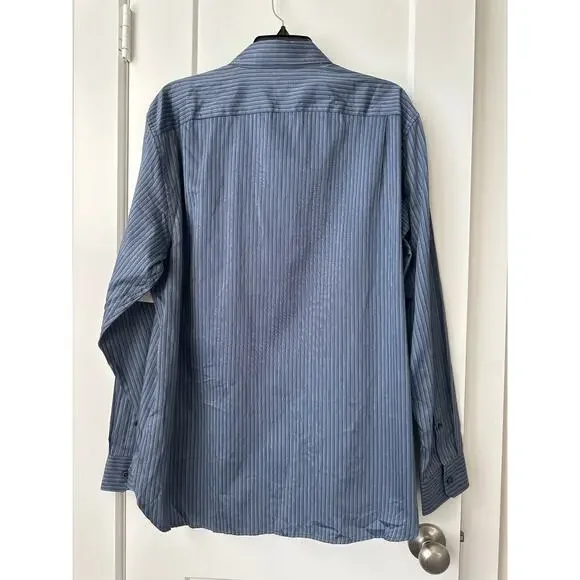 Michael Kors Striped Blue Button Down Shirt Classic Fit Cotton Men's Size Large - Picture 6 of 7